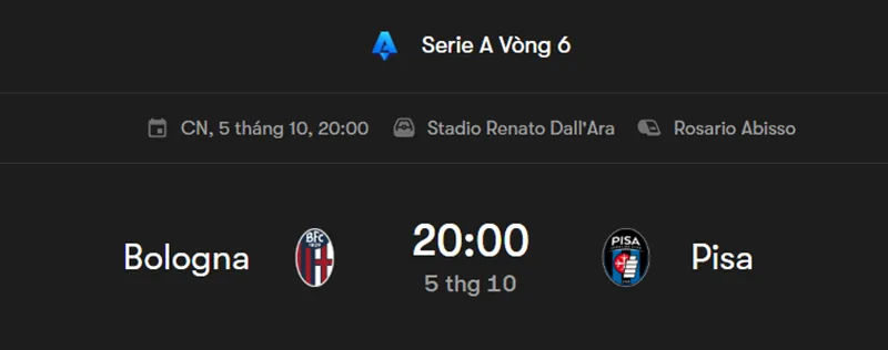 Tip kèo bóng đá trận Bologna vs Pisa uk88