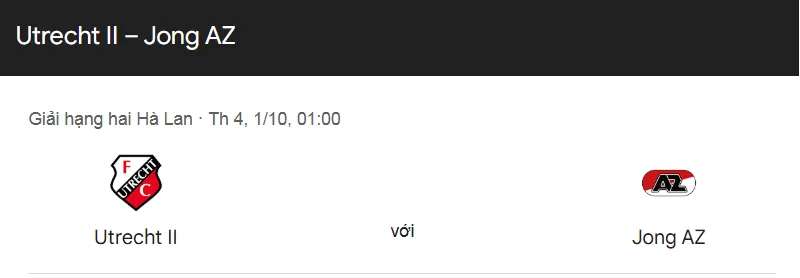 Tip kèo bóng đá chi tiết trận đấu giữa Utrecht II và AZ Alkmaar II uk88