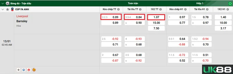 Kèo nhà cái Liverpool vs Barnsley uk88