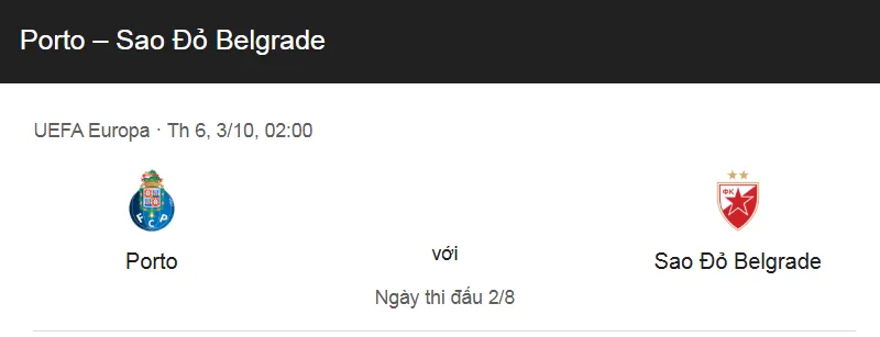 Nhận định bóng đá về trận đấu giữa FC Porto vs Crvena Zvezda UK88