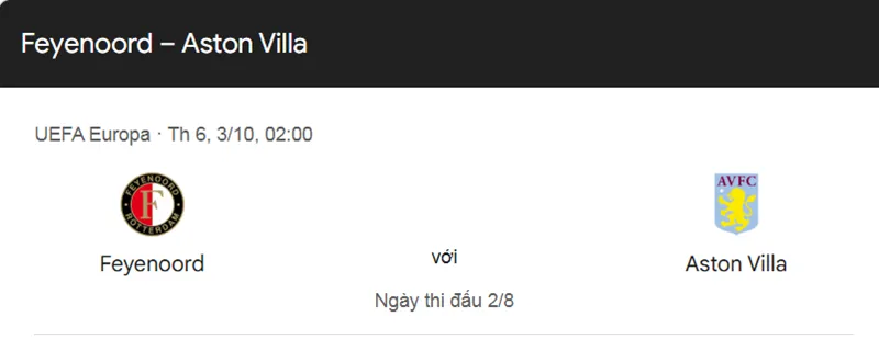 Tips bóng dsas về trận đấu giữa Feyenoord vs Aston Villa uk88