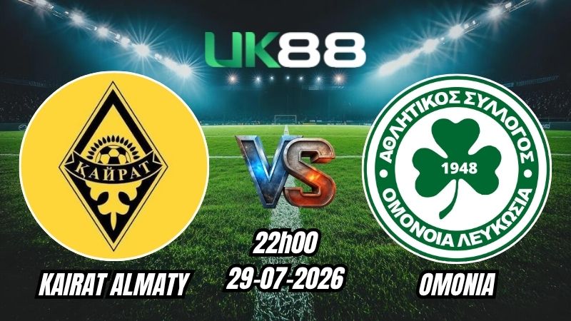 UK88 Soi kèo Kairat Almaty vs Omonia | 22h00 – 29/07/2026 – Play-off Champions League